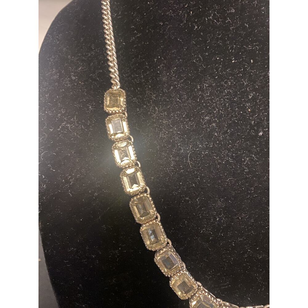 Vtg Signed Fossil Gold Tone Emerald Cut Smokey Topaz Amber Rhinestone Necklace - Picture 3 of 5